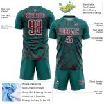 Custom Teal Crimson-White Lightning Sublimation Soccer Uniform Jersey