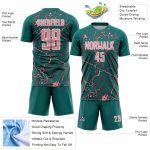 Custom Teal Medium Pink-White Lightning Sublimation Soccer Uniform Jersey