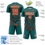 Custom Teal Orange-White Lightning Sublimation Soccer Uniform Jersey
