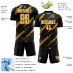 Custom Black Gold-White Abstract Fragment Art Splash Sublimation Soccer Uniform Jersey