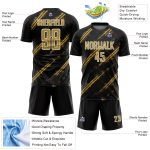Custom Black Old Gold-White Abstract Fragment Art Splash Sublimation Soccer Uniform Jersey
