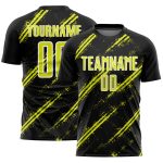 Custom Black Neon Yellow-White Abstract Fragment Art Splash Sublimation Soccer Uniform Jersey