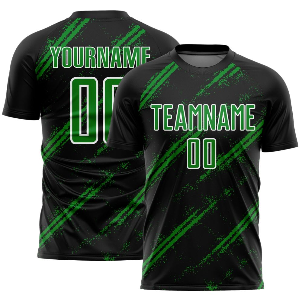 Custom Black Grass Green-White Abstract Fragment Art Splash Sublimation Soccer Uniform Jersey