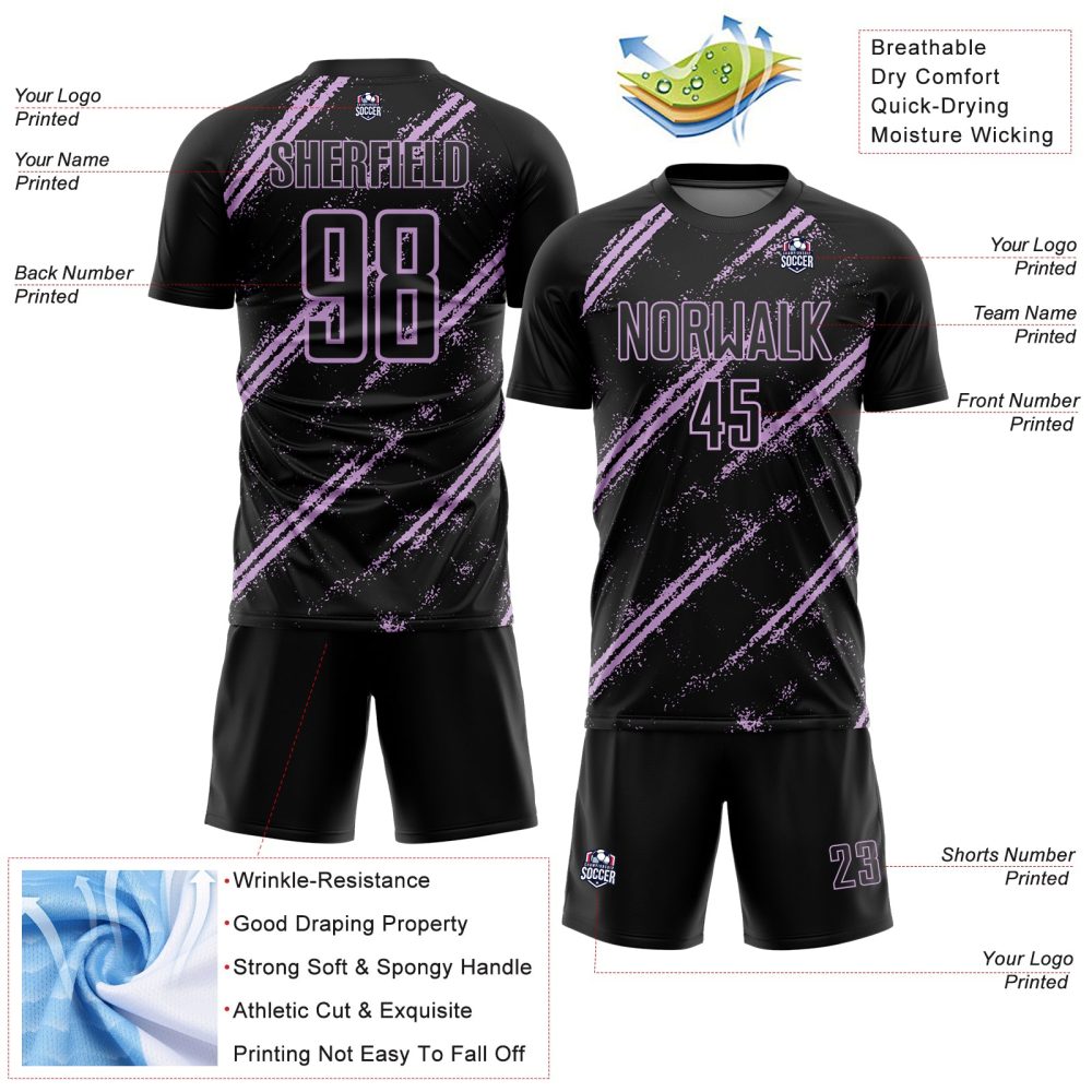 Custom Black Light Purple Abstract Fragment Art Splash Sublimation Soccer Uniform Jersey