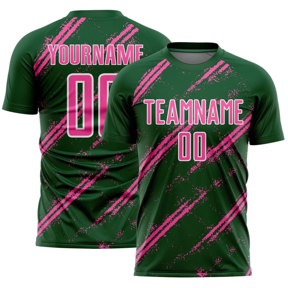 Custom Green Pink-White Abstract Fragment Art Splash Sublimation Soccer Uniform Jersey