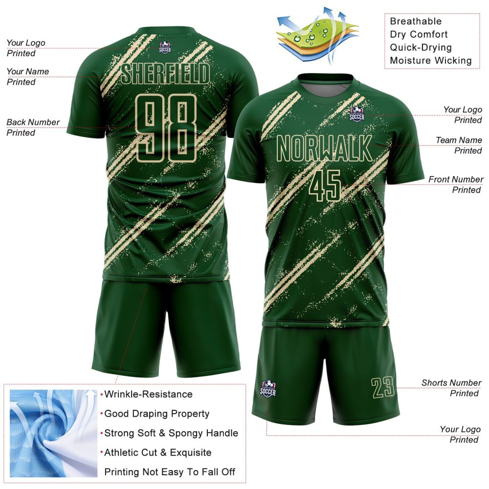Custom Green Cream Abstract Fragment Art Splash Sublimation Soccer Uniform Jersey